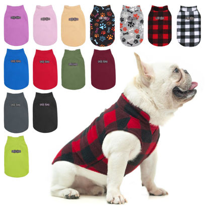 Picture of BEAUTYZOO Small Dog Sweater Fleece Vest Winter Jacket, D-Ring Leash Attachment for XS S Puppy Medium Sized Breeds Dogs, Cold Weather Dog Clothes Windproof Keep Warm, Christmas Red Plaid S