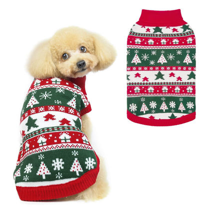 Picture of PUPTECK Christmas Dog Sweaters for Cold Weather, Soft Outfit Warm Winter Coat Knitted Dog Clothes for Small Medium Large Doggies Puppy Indoor Outdoor Walking, Colorful Design, Classic