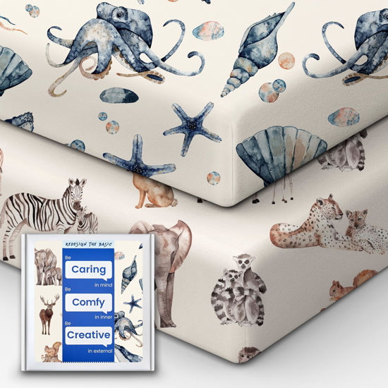 Picture of Premium Fitted Baby Boy Crib Sheets for Standard Crib Mattress - Ultra-Soft Jersey Knit Crib Mattress Sheet, Safe and Snug, Durable, Stylish Crib Sheet, 28''x52''x9'' Extra Deep Pocket