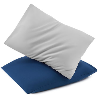 Picture of TILLYOU Toddler Pillowcase 2 Pack with Envelope Closure,13" x 18" Silky Soft Microfiber Travel Kids Pillowcase for Boys and Girls,Gray & Navy
