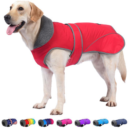 Picture of Dogcheer Dog Coat, Christmas Dog Jacket Waterproof Dog Winter Coat for Cold Weather, Reflective Dog Winter Jacket Warm Turtleneck Dog Snow Jacket Fleece Sweater for Small Medium Large Dogs -Red,XL
