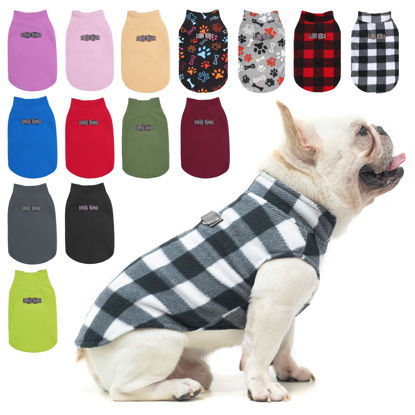 Picture of BEAUTYZOO Small Dog Sweater Fleece Vest Winter Jacket, D-Ring Leash Attachment for XS S Puppy Medium Sized Breeds Dogs, Cold Weather Dog Clothes Windproof Keep Warm, Classic White Plaid L