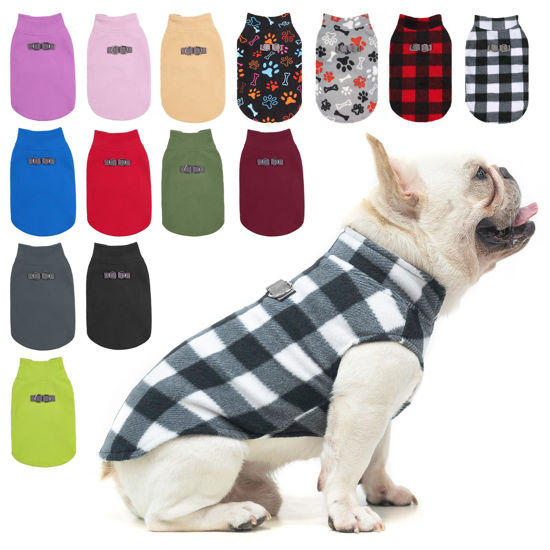 Picture of BEAUTYZOO Small Dog Sweater Fleece Vest Winter Jacket, D-Ring Leash Attachment for XS S Puppy Medium Sized Breeds Dogs, Cold Weather Dog Clothes Windproof Keep Warm, Classic White Plaid L