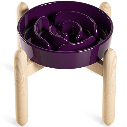 Picture of LE TAUCI Ceramic Slow Feed Dog Bowls, Elevated for Small and Medium Breed Dogs, Anti-Gulping Pet Feeding Dishes, Maze Purple, 1.5 Cups