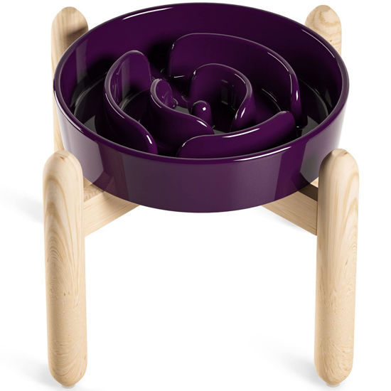 Picture of LE TAUCI Ceramic Slow Feed Dog Bowls, Elevated for Small and Medium Breed Dogs, Anti-Gulping Pet Feeding Dishes, Maze Purple, 1.5 Cups