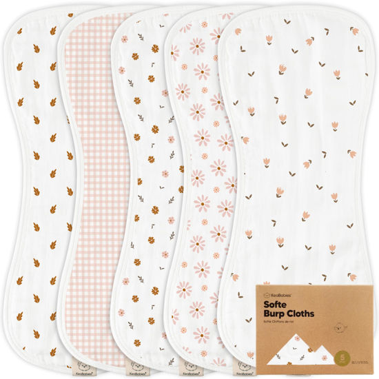 Picture of 5-Pack Muslin Burp Cloths for Baby Boys and Girls - Super Absorbent Baby Burp Cloth, Viscose Derived from Bamboo Cotton Baby Washcloths, Burp Rags, Large Neutral Burp Clothes for Newborn (Petals)