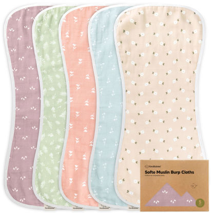 Picture of 5-Pack Muslin Burp Cloths for Baby Boys and Girls - Super Absorbent Baby Burp Cloth, Viscose Derived from Bamboo Cotton Baby Washcloths, Burp Rags, Large Neutral Burp Clothes for Newborn(Blooms)