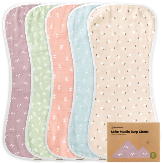 Picture of 5-Pack Muslin Burp Cloths for Baby Boys and Girls - Super Absorbent Baby Burp Cloth, Viscose Derived from Bamboo Cotton Baby Washcloths, Burp Rags, Large Neutral Burp Clothes for Newborn(Blooms)