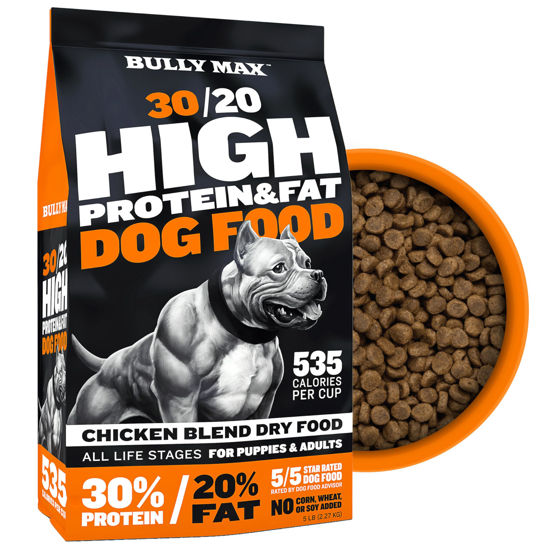 Picture of Bully Max High Protein & Fat Dry Dog Food for Muscle & Weight Gain - High Performance Healthy Dog Food Supplements for Puppies & Adult Dogs, Small & Large Breed (535 Calories Per Cup), 5 lb. Bag