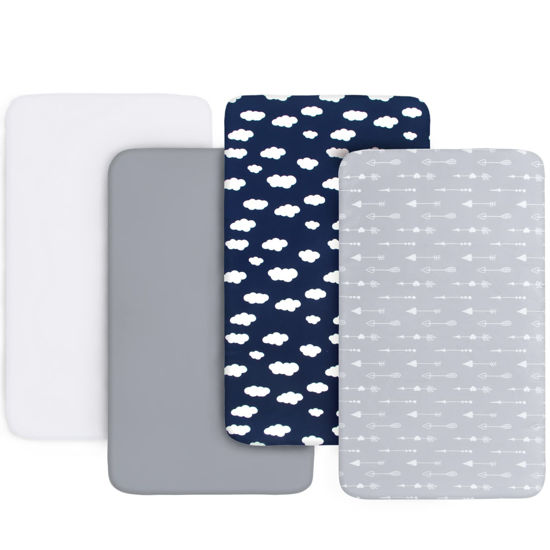 Picture of Crib Sheets for Boys and Girls Fitted 4 Pack - Breathable, Soft Microfiber Baby Sheets in Grey, Navy and White