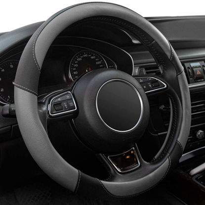 Picture of Xizopucy Steering Wheel Covers Gray Universal Microfiber Leather, Suitable for 14 1/2-15 inch Car Steering Wheel Cover, Breathable, Anti Slip & Odor