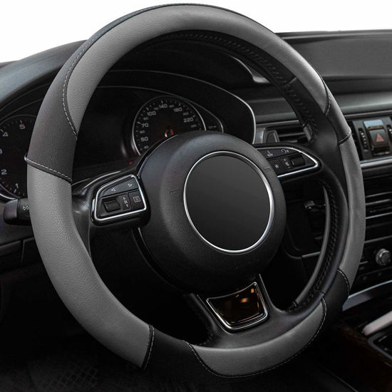 Picture of Xizopucy Steering Wheel Covers Gray Universal Microfiber Leather, Suitable for 14 1/2-15 inch Car Steering Wheel Cover, Breathable, Anti Slip & Odor