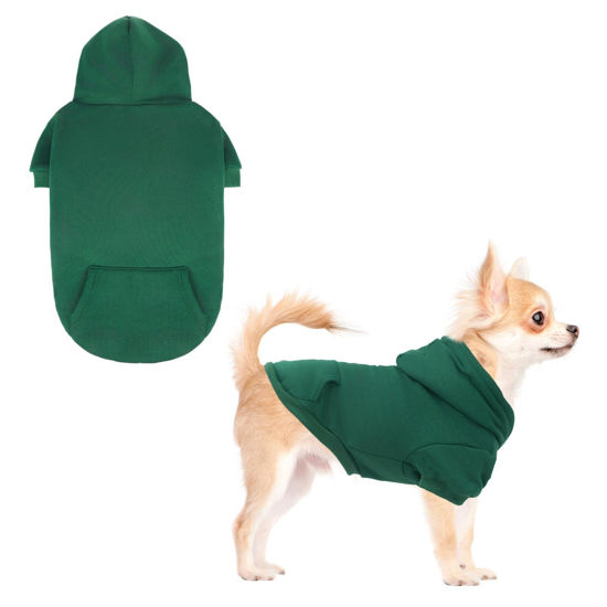 Picture of KOOLTAIL Basic Dog Hoodie - Soft & Warm Dog Hoodie Sweater with Leash Hole and Pocket, Dog Winter Coat, Cold Weather Clothes Sweatshirt for Small Medium Large Dogs Puppy Cat Boys Girls Deep Green XS