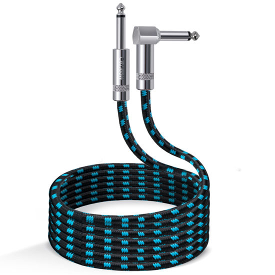 Picture of CeMeow Guitar Cable 15ft Right Angle Guitar Amp Cord 1/4 Inch Instrument Cable with Braided Tweed and Anti-Kinking Design for Guitar Bass Amp, Black & Blue