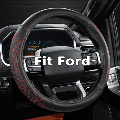 Picture of West Llama Customized Auto Car Steering Wheel Cover for Ford F-150, F-250, F-350, Expedition(Diamond Quilted - Black+Red)