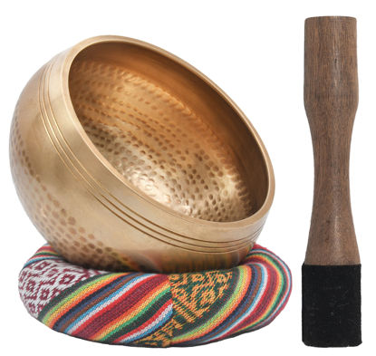 Picture of Tibetan Singing Bowl Set - 5.2” inches Sound Bowl Meditation Set - Meditation Bowl with Random Cushion and Mallet - Cuencos Tibetanos for Sound Bath and Healing