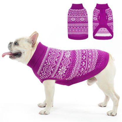 Picture of HOMIMP Dog Sweater Argyle - Warm Sweater Winter Clothes Puppy Soft Coat, Ugly Dog Sweater for Small Medium and Large Dogs, Pet Clothing Boy Girl, Purple SM