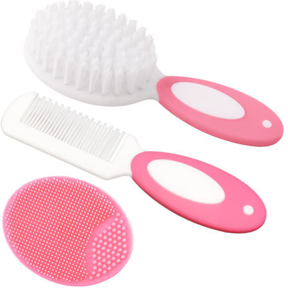 Picture of Baby Hair Brush, Cradle Cap Brush, Baby Hair Comb, Baby Hair Brush and Comb Set for Newborns & Toddlers, Baby Brush Soft Bristles, Ideal for Cradle Cap, Perfect Baby Registry Gift (Pink)
