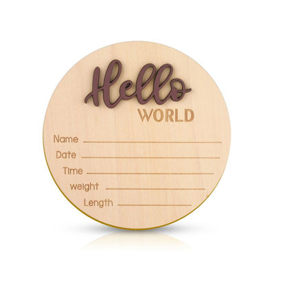 Picture of Baby Announcement Sign, 5.9 Inch Wooden Hello World Newborn Welcome Sign Birth Baby Name Plaques for Photo Props Baby Shower Hospital Nursery(Brown)
