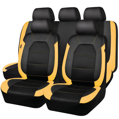 Picture of CAR PASS Leather Seat Covers, Breathable Universal Car Seat Cover Full Set for Cute Women Girly,5mm Composite Sponge Inside,Airbag Compatible Fits Most Auto,SUVs,Trucks,Vans(Full Set,Black&Yellow)