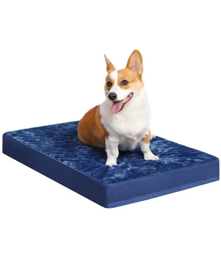 Picture of KSIIA Orthopedic Dog Bed Dog Crate Bed Waterproof Dog beds for Small Dogs Deluxe Plush Washable Dog Bed with Egg Crate Foam & Removable Cover, 23 x 17 Inch, Blue