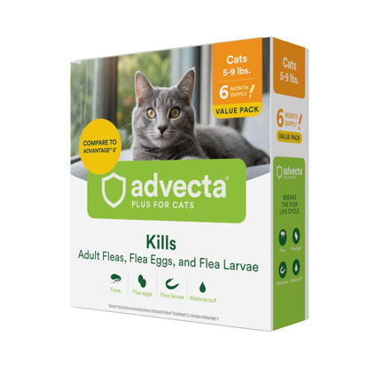 Picture of Advecta Plus Flea Prevention for Cats, Cat and Kitten Treatment & Control, Small and Large, Fast Acting Waterproof Topical Drops, 6 Month Supply
