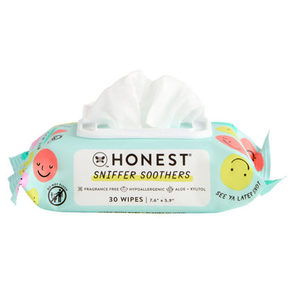 Picture of The Honest Company Plant-Based Snot Removing Wipes | Soothing Nose + Face Wipes with Aloe | Hypoallergenic for Sensitive Skin, EWG Verified | Fragrance Free, 30 Count