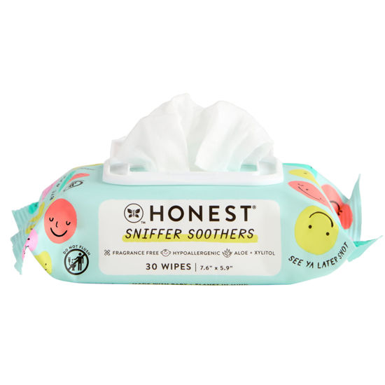 Picture of The Honest Company Plant-Based Snot Removing Wipes | Soothing Nose + Face Wipes with Aloe | Hypoallergenic for Sensitive Skin, EWG Verified | Fragrance Free, 30 Count