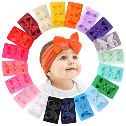 Picture of doboi 20pcs Baby Headbands and Hair Bows Set - 4 Inches Nylon Headbands with Bows for Newborns, Infants, Toddlers and Girls