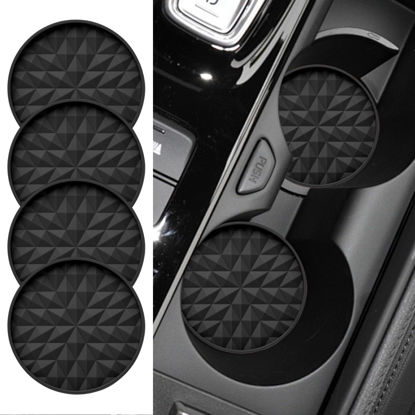 Picture of Car Coasters Silicone [4 Pack] 2.75in Universal Diamond Pattern Mats Non-Slip, Embedded Car Interior Accessories, Car Cup Holders Insert Coasters Decor, Black