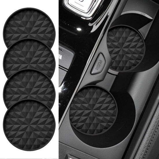 Picture of Car Coasters Silicone [4 Pack] 2.75in Universal Diamond Pattern Mats Non-Slip, Embedded Car Interior Accessories, Car Cup Holders Insert Coasters Decor, Black
