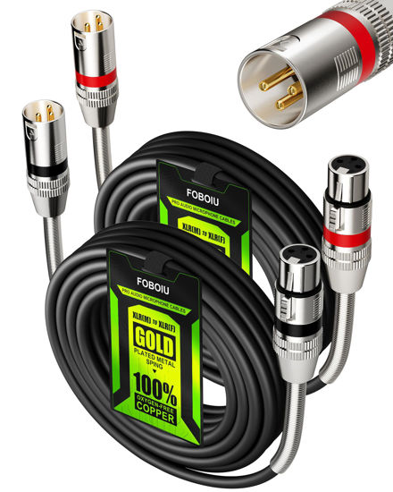 Picture of Foboiu XLR Cables 15ft 2 Pack, XLR Microphone Cable with Metal Spring SR,Male to Female XLR 3-pin Balanced Shielded Mic Cable for Speaker Podcast Audio Mixer,Black