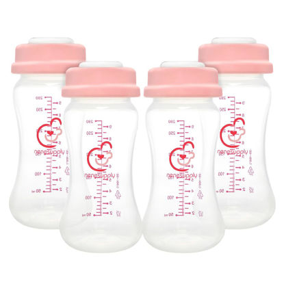 Picture of NENESUPPLY Storage Bottles Collection Bottles for Spectra S1 S2 Motif Luna Breast Pumps 4pc 9oz 280ml With Collar and Sealing Discs. Breastmilk Storage Replace Spectra Bottles Wide-Mouth Bottles