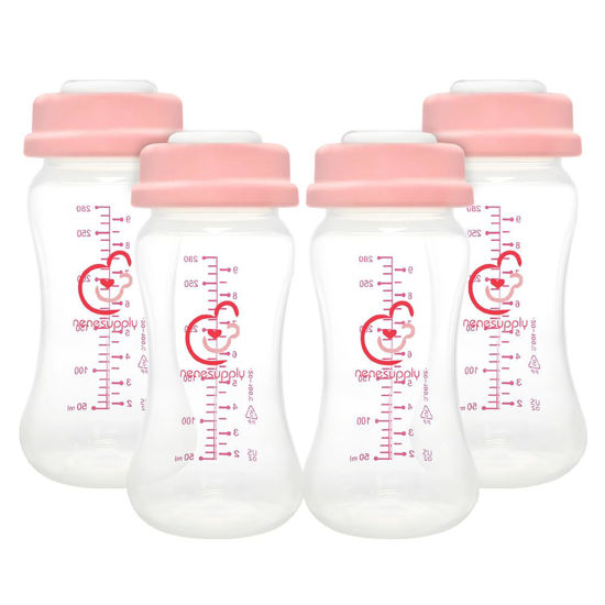 Picture of NENESUPPLY Storage Bottles Collection Bottles for Spectra S1 S2 Motif Luna Breast Pumps 4pc 9oz 280ml With Collar and Sealing Discs. Breastmilk Storage Replace Spectra Bottles Wide-Mouth Bottles