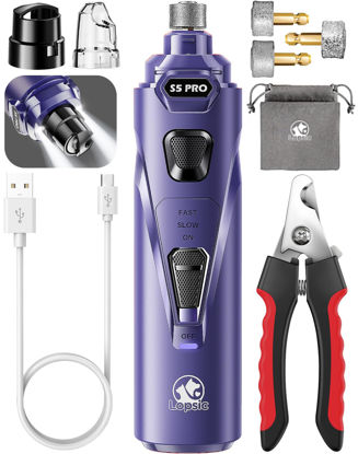 Picture of LOPSIC Dog Nail Grinder with 2 LED Lights Powerful 2-Speed Dog Nail Trimmers with 3 Grinding Wheels Super Quiet Rechargeable Pet Dog Nail Clippers Kit for Large Medium Dogs Cats Small Animal Nail Care