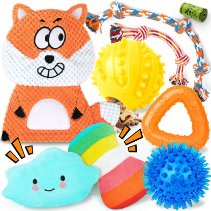 Picture of Zeaxuie 9 Pack Puppy Toys for Teething, Puppy Chew Toys with Cute Squeaky Dog Toys, Treat Ball and Rope Dog Chew Toys for Small Dogs, Hold a Bottle