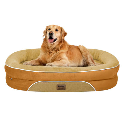 Picture of Orthopedic Waterproof Large Dog Bed: Washable Dog Bed with Bolsters - XL Dog Bed Removable Cover for Medium Large Sized Dog - Non-Slip Pet Bed - Orange