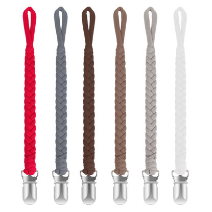 Picture of Pacifier Clip for Boys and Girls 6 Pack Baby Pacifier Holder Leash 100% Handmade Braided Fits All Pacifiers & Teething Toys Modern Unisex Baby Gift