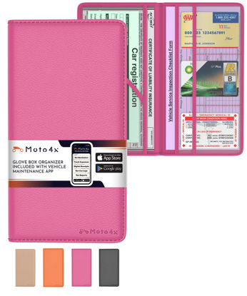 Picture of Pink Magnetic Shut Insurance and Registration Holder, Premium PU Leather Glove Box Organizer for Car, Popular Car Accessories for Girls, Organize Vehicle Documents with style, Size 9.5 in x 5.1 in