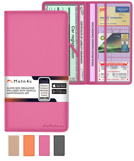 Picture of Pink Magnetic Shut Insurance and Registration Holder, Premium PU Leather Glove Box Organizer for Car, Popular Car Accessories for Girls, Organize Vehicle Documents with style, Size 9.5 in x 5.1 in