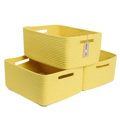 Picture of MiniArk Large Storage Baskets for Shelves, Closet Organizers and Storage Bins for Clothes Blanket Towels, Baby Nursery, Toy Baskets Box, Woven Rope Baskets, 17 x 13 x 7.5”, 3 Packs Yellow