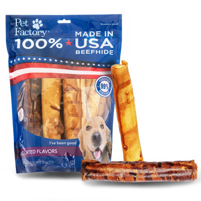 Picture of Pet Factory 100% Made in USA Beefhide 8" Rolls Dog Chew Treats - Beef & Chicken Flavor, 10 Count/1 Pack