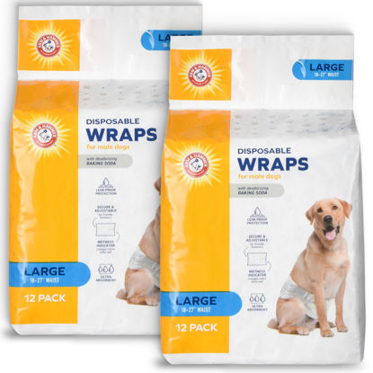 Picture of Arm & Hammer for Pets Male Dog Wraps, Size Large, 24 Count | Ultra-Absorbent, Adjustable Male Dog Diapers with Leak-Proof Protection and Wetness Indicator for Large Dogs