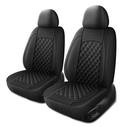 Picture of HChengkikz Leather Car Seat Covers,Breathable and Waterproof Napa Leather Automotive Seat Cover,Universal Interior for Cars,Sedans,SUVs,Vans,Trucks(Front Seat,Black,N3)
