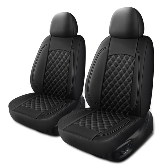 Picture of HChengkikz Leather Car Seat Covers,Breathable and Waterproof Napa Leather Automotive Seat Cover,Universal Interior for Cars,Sedans,SUVs,Vans,Trucks(Front Seat,Black,N3)