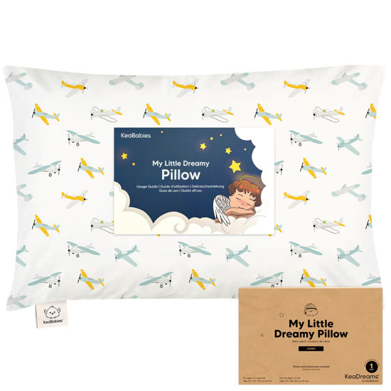 Picture of KeaBabies Toddler Pillow with Pillowcase, Jumbo 14X20 - Soft Organic Cotton Toddler Pillows for Sleeping - Machine Washable - Perfect for Travel, Toddler Bed Set (Plane)