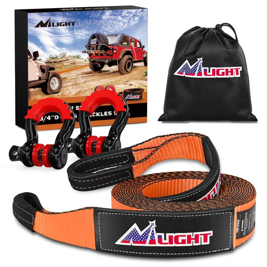 Picture of Nilight 3" x 20' Recovery Tow Strap Kit with 2Pcs 3/4" Anti-Theft D-Ring Shackles and Storage Bag Tow Rope for Car Truck SUV ATV (MBS 31500LBS)