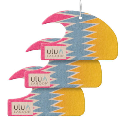 Picture of ulu Lagoon Hanging Car Air Freshener | Tropical Beach Coconut Surf Wax Scent Mini Wave | Long Lasting Car Freshener, Closet and Beyond | Made In USA | 3 Pack (80'S)