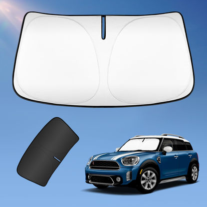 Picture of Sun Shade Sunshade for 2017-2024 Mini Countryman Cooper F60 SUV Windshield Cover, 2-Layers Sun Shield 240T Silver Coating Sun Visor Foldable Window Shade Blocks UV Rays Car Accessories