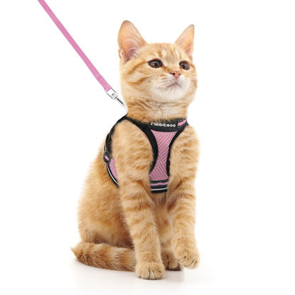 Picture of rabbitgoo Cat Harness and Leash Set for Walking Escape Proof, Adjustable Soft Kittens Vest with Reflective Strip for Cats, Comfortable Outdoor Vest, Pink, M